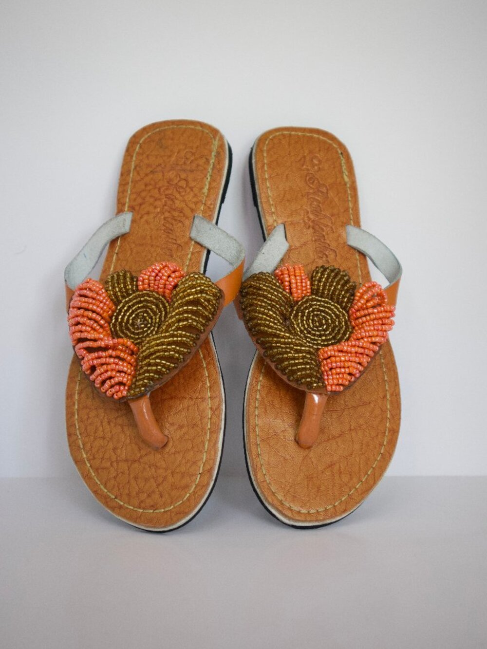 Real Leather Handmade summer beaded sandals size 37 (US 6.5)